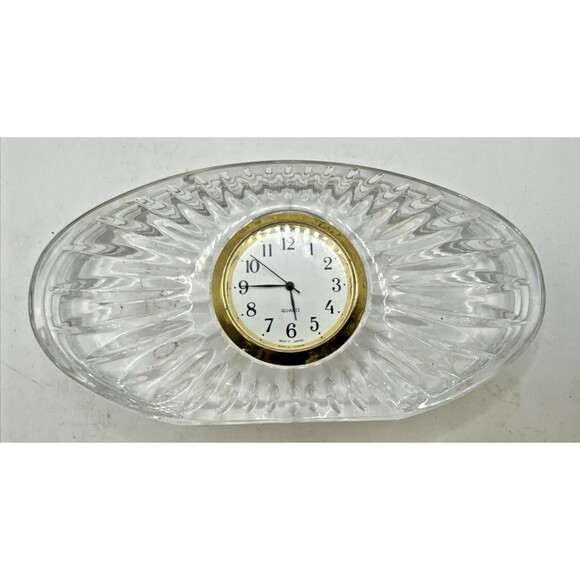 WATERFORD Crystal Oval Ribbed Sunburst Design Small Desk Clock Quartz - Picture 1 of 4